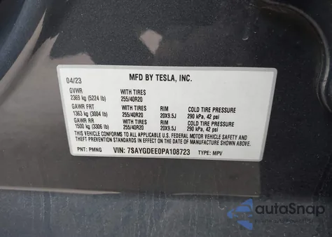 2023 Tesla Model Y Awd/Long Range Dual Motor All-Wheel Drive из США, поврежденный, VIN 7SAYGDEE0PA108723